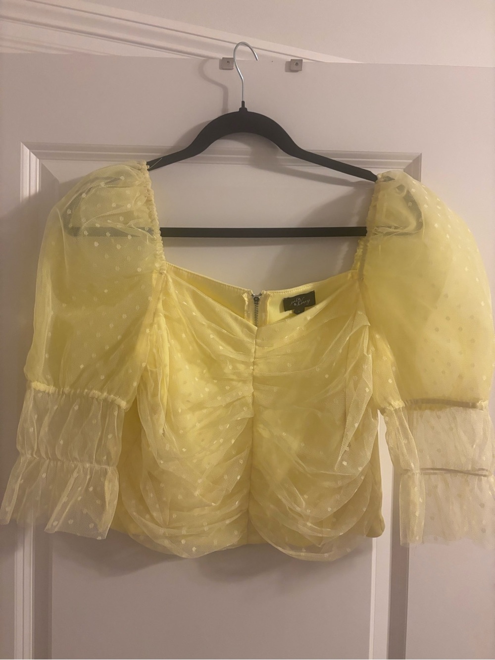Puff-Sleeve Sheer Yellow Dot Blouse